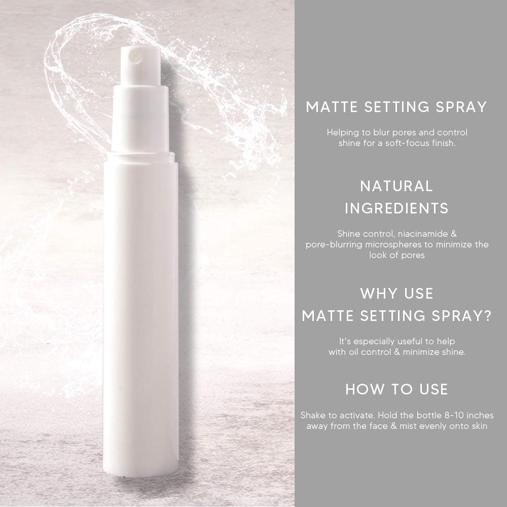 SETTING SPRAY matte waterproof long lasting makeup vegan white bottle