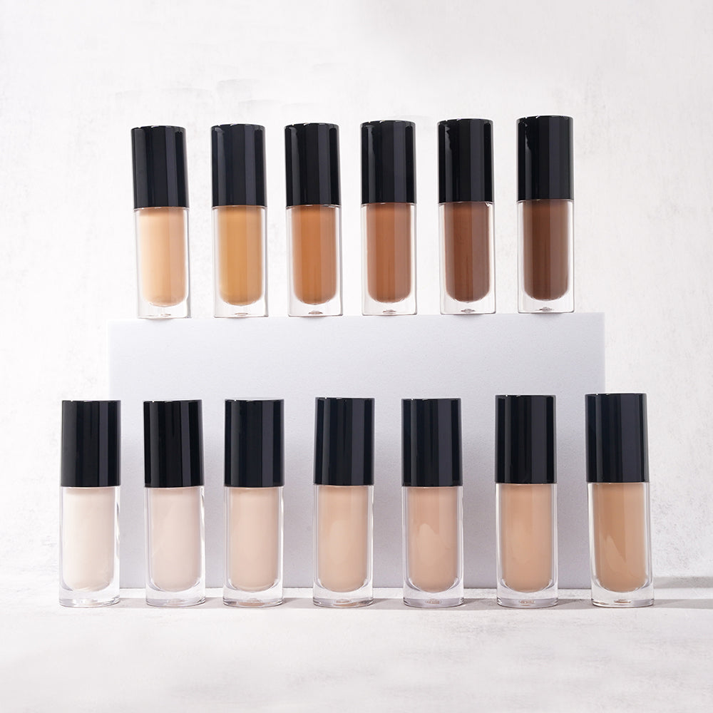 CONCEALER cruelty-free makeup good liquid full coverage small black cap round tube