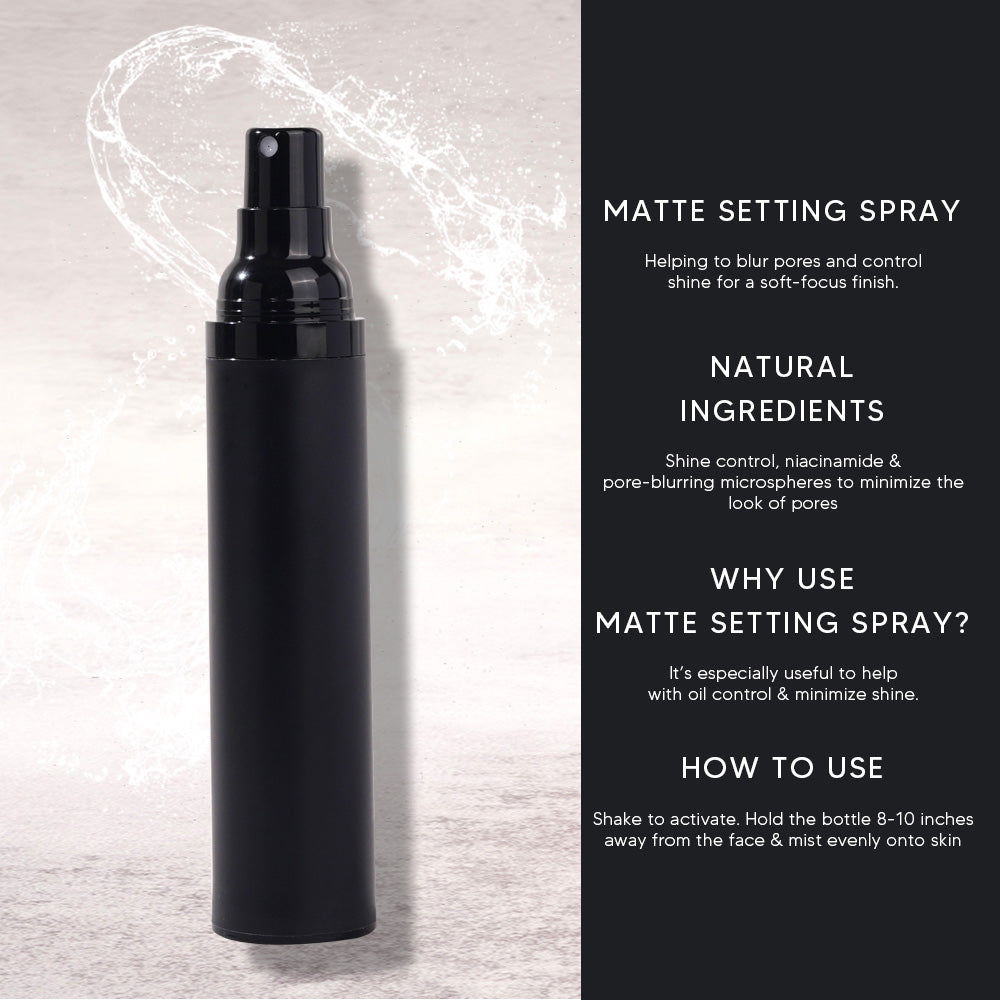 SETTING SPRAY matte waterproof long lasting makeup vegan black bottle