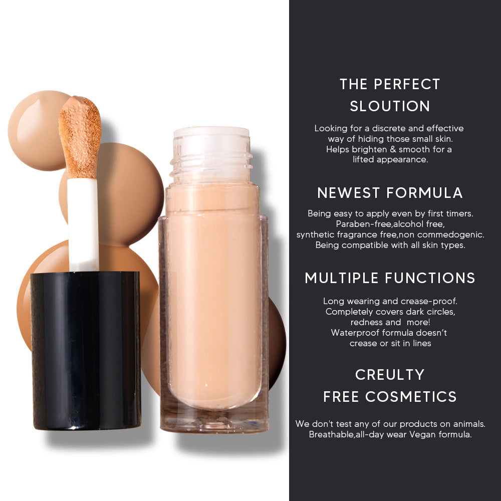 CONCEALER cruelty-free makeup good liquid full coverage small black cap round tube