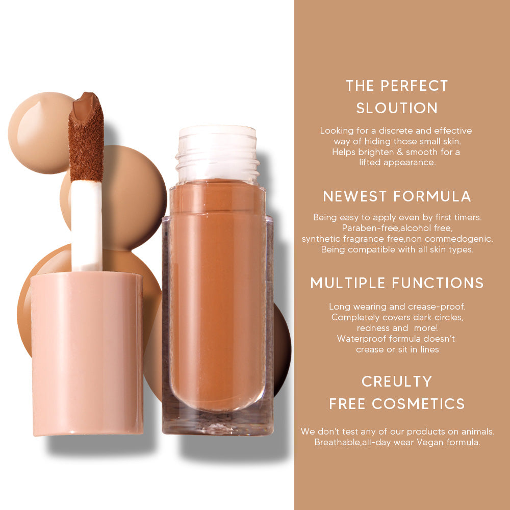 CONCEALER cruelty-free makeup good liquid full coverage small brown cap round tube